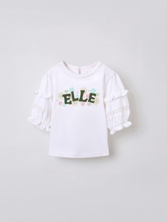 Elle Kids White Solid Round Neck Tshirt