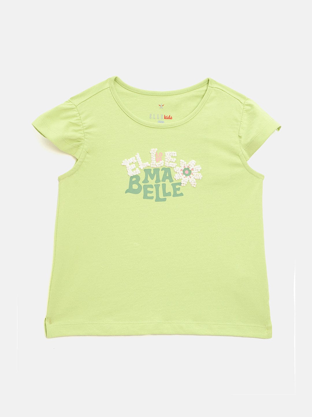 Elle Kids Green Solid Round Neck Tshirt