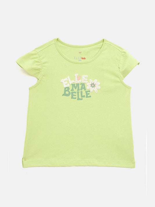Elle Kids Green Solid Round Neck Tshirt