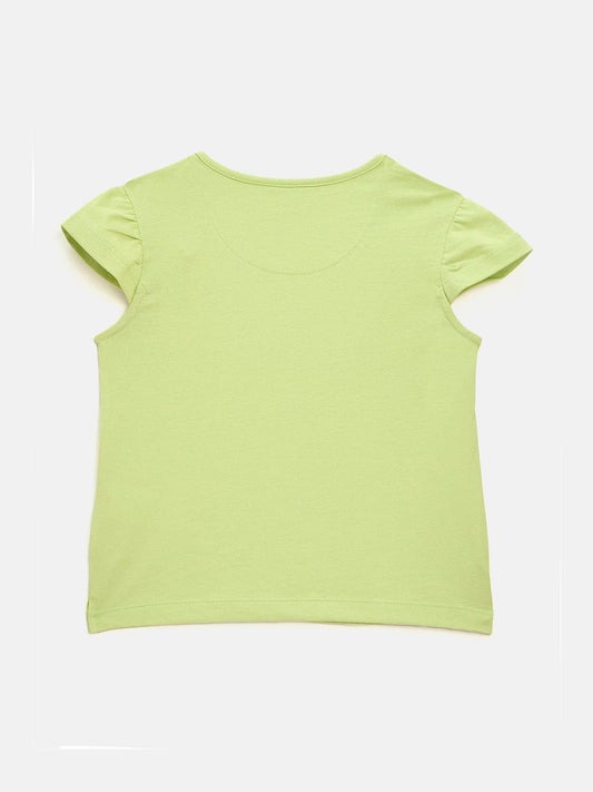 Elle Kids Green Solid Round Neck Tshirt