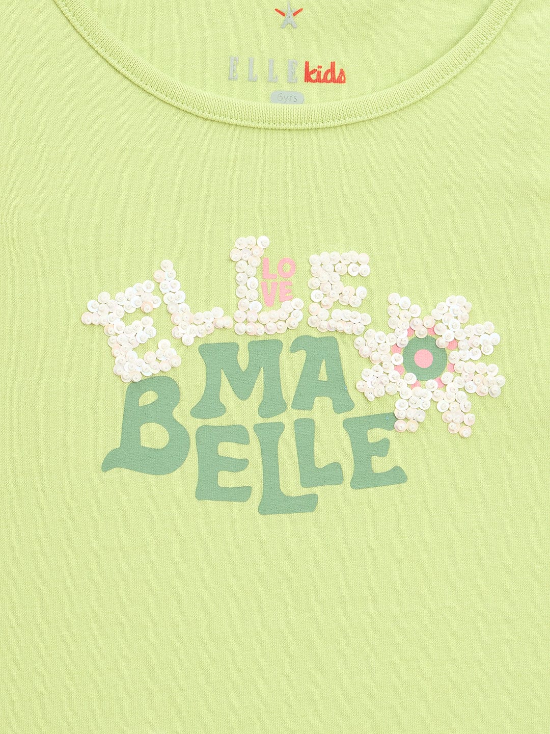 Elle Kids Green Solid Round Neck Tshirt