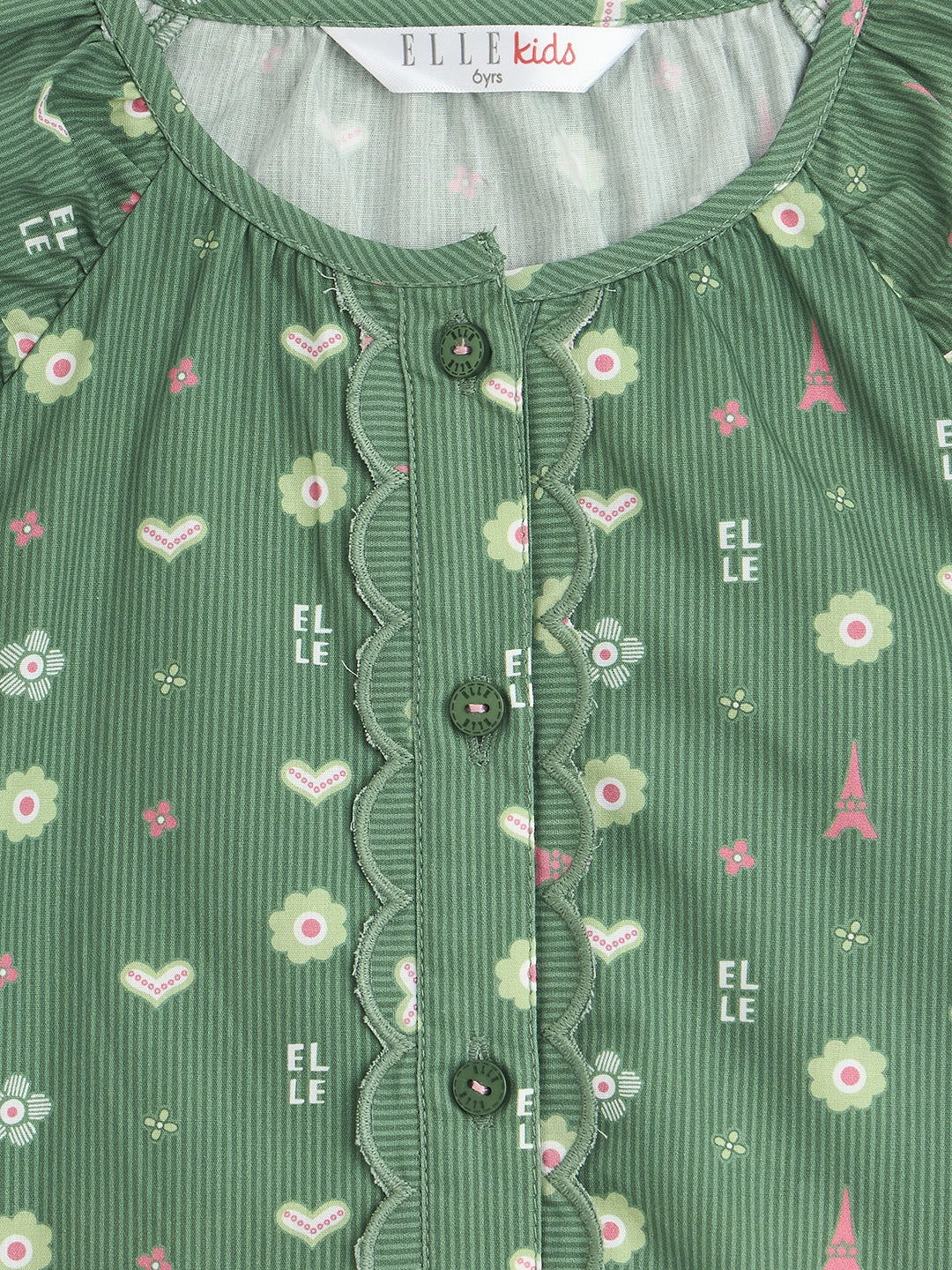 Elle Kids Green Printed Round Neck Top