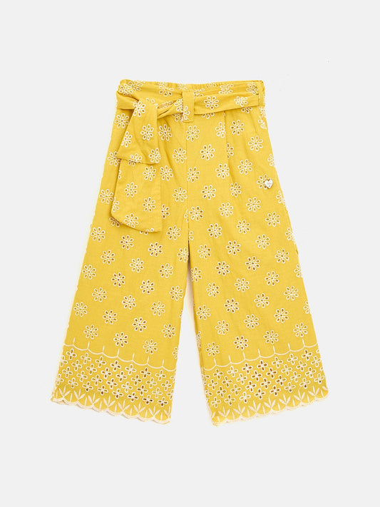 Elle Kids Yellow Wide Leg Solid Trouser