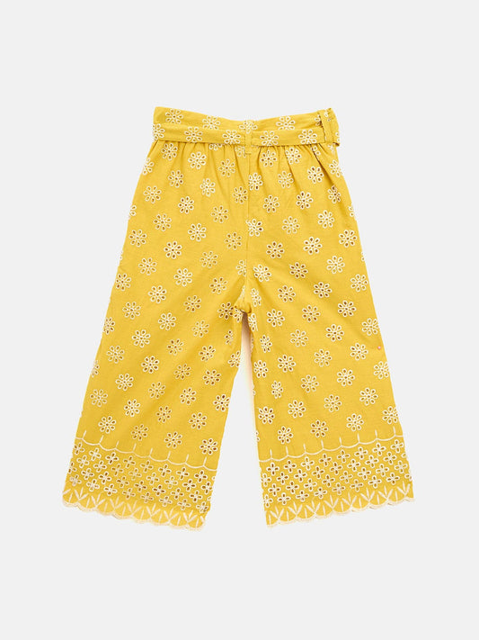 Elle Kids Yellow Wide Leg Solid Trouser
