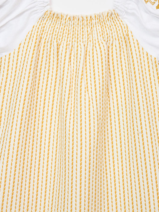 Elle Kids Yellow Printed Round Neck Dress