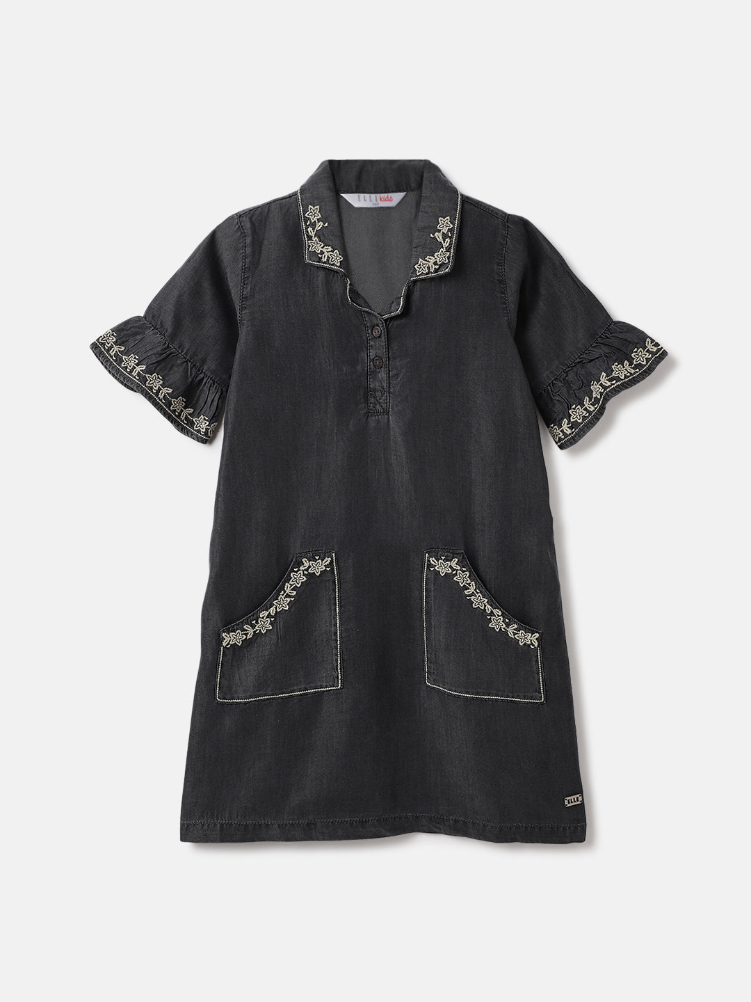 Elle Kids Black Woven V Neck Dress