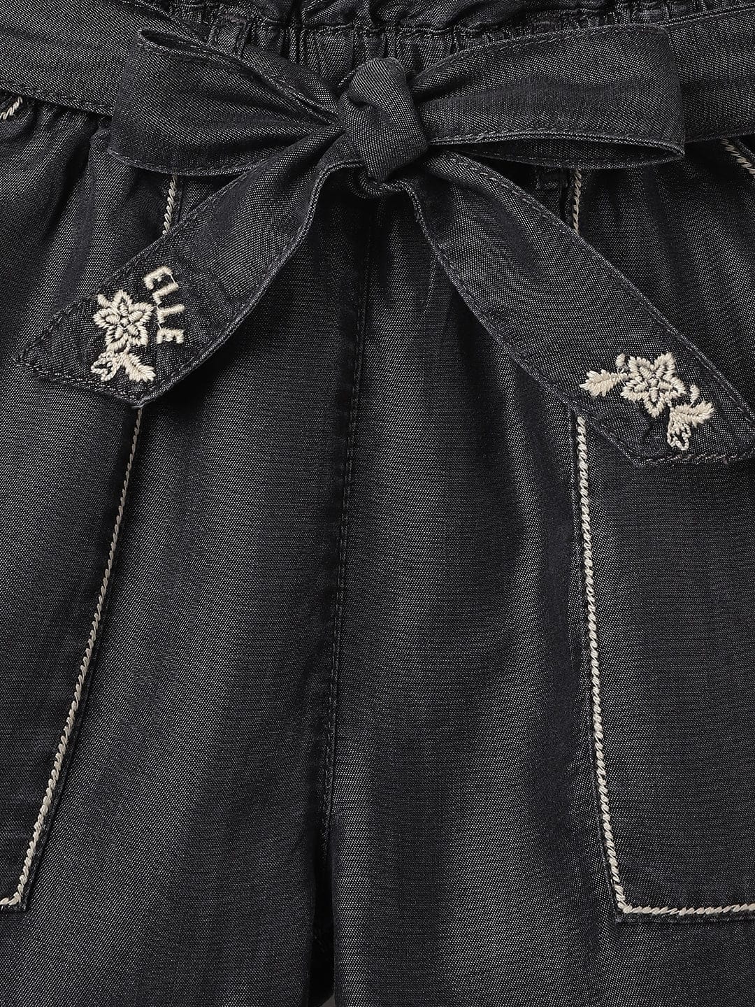 Elle Kids Black Relaxed Fit Solid Shorts