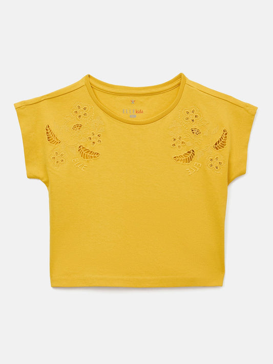 Elle Kids Yellow Solid Round Neck TShirt