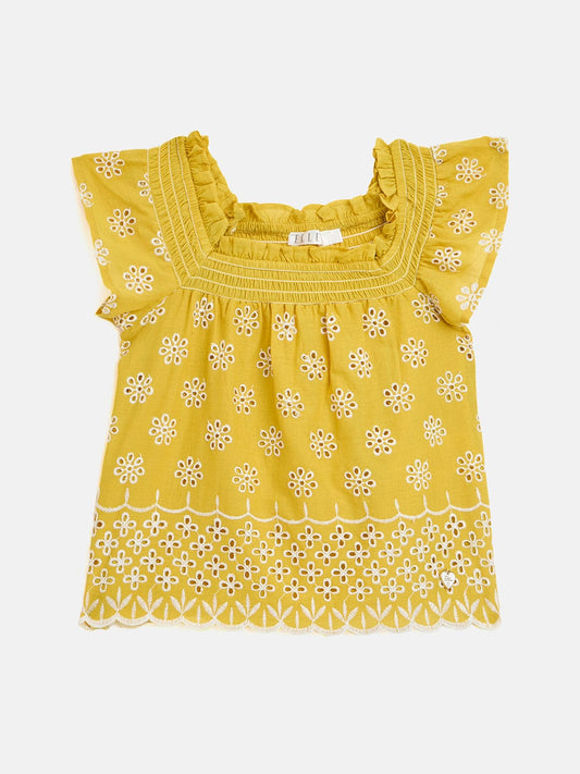 Elle Kids Yellow Solid Square Neck Top