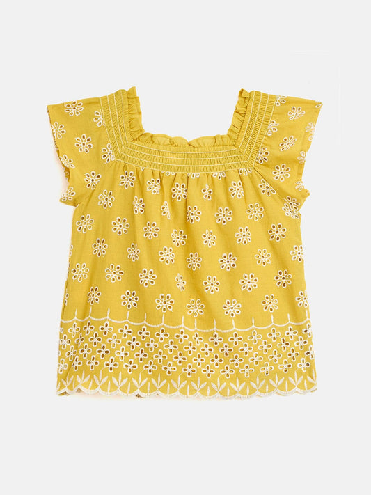 Elle Kids Yellow Solid Square Neck Top