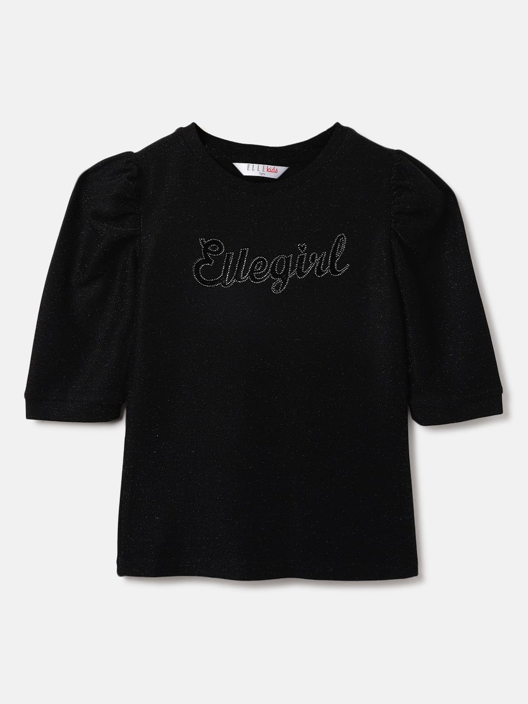 Elle Kids Black Solid Round Neck Tshirt