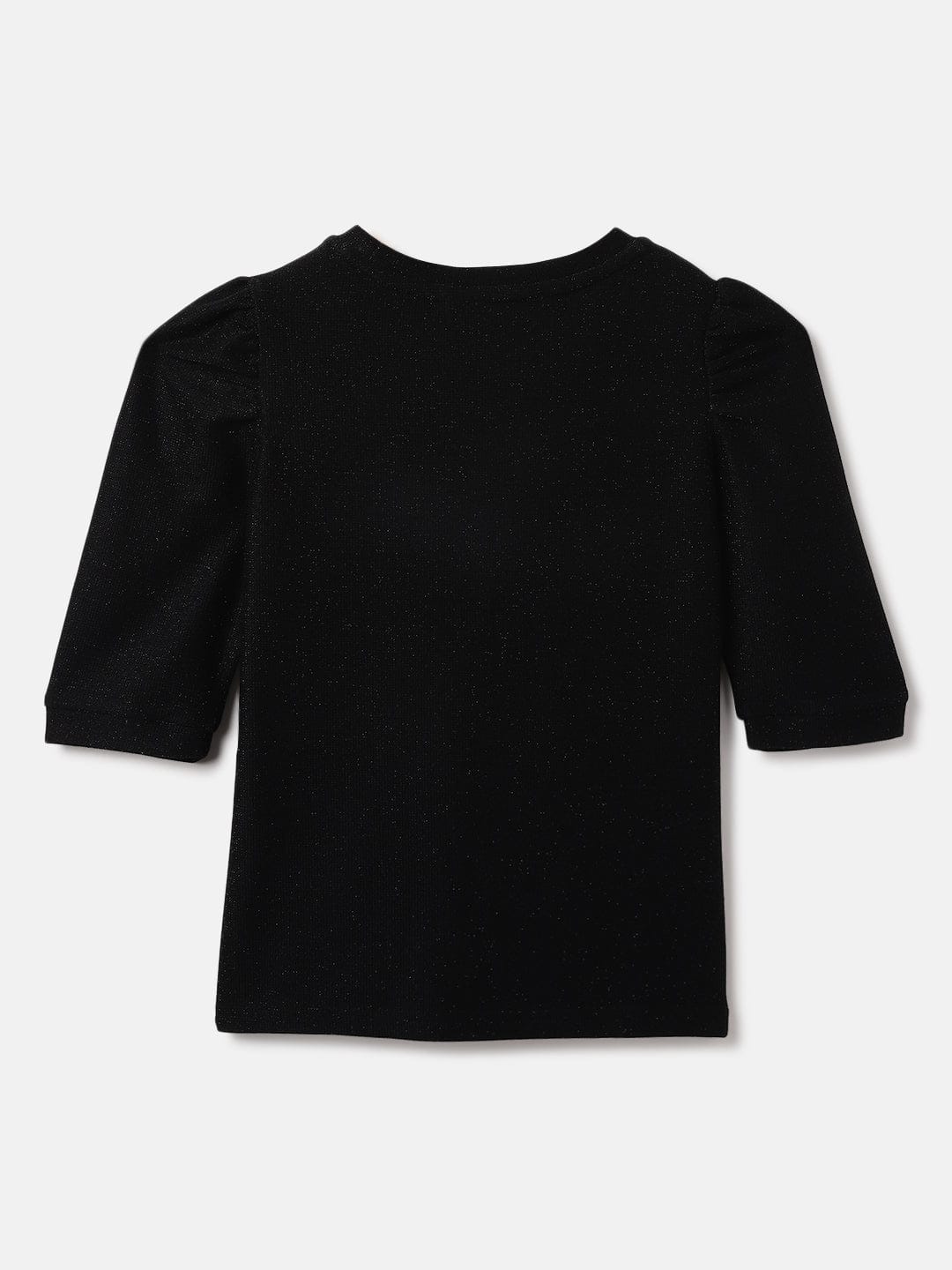 Elle Kids Black Solid Round Neck Tshirt
