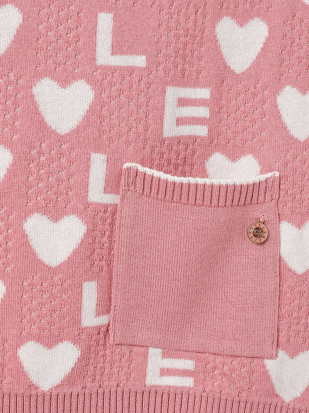 Elle Kids Pink Jacquard Round Neck Tshirt