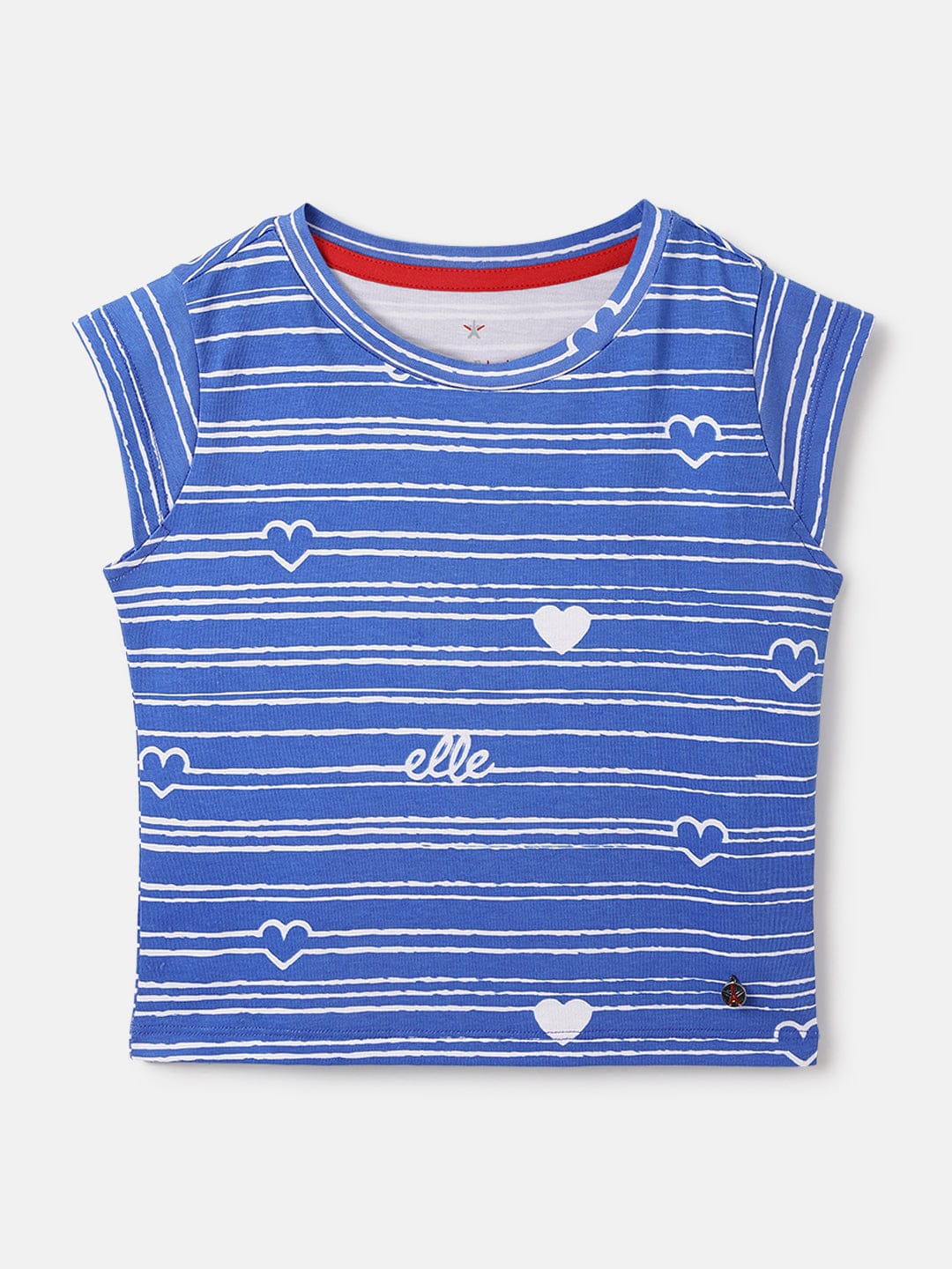 Elle Kids Blue Printed Round Neck Tshirt