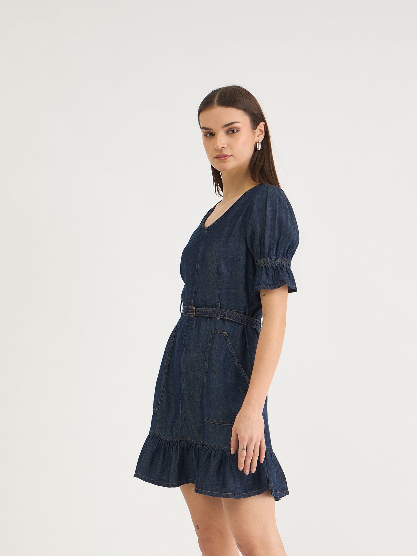 Elle Women Blue Denim Sweetheart Neck Dress