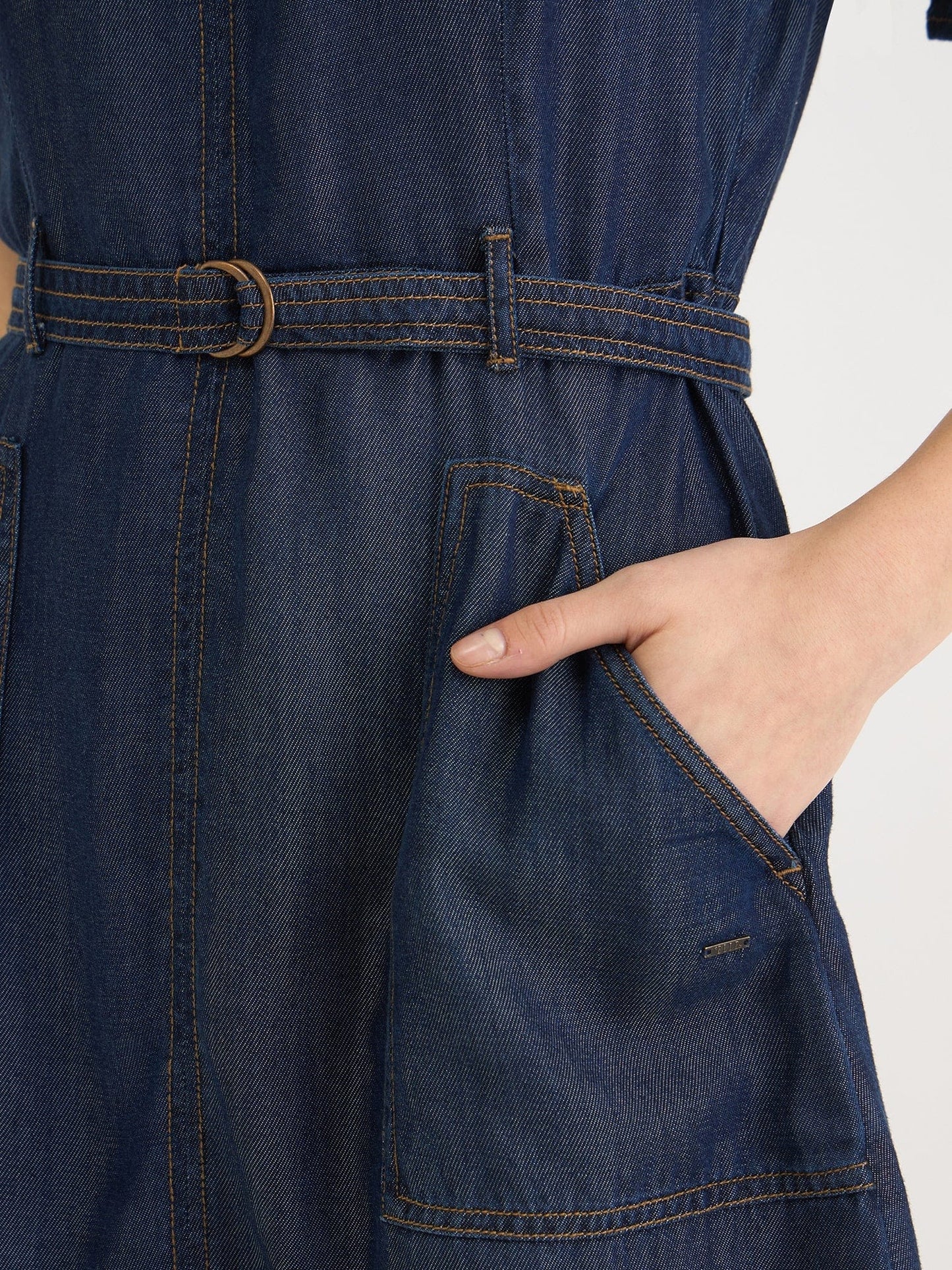 Elle Women Blue Denim Sweetheart Neck Dress