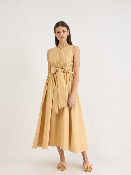 Elle Women Beige Solid Round Neck Dress