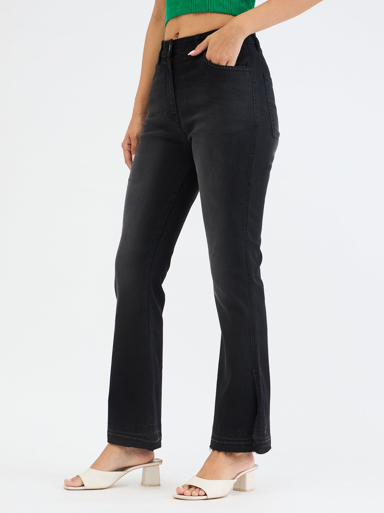 Elle Women Black Bootcut Solid Jeans