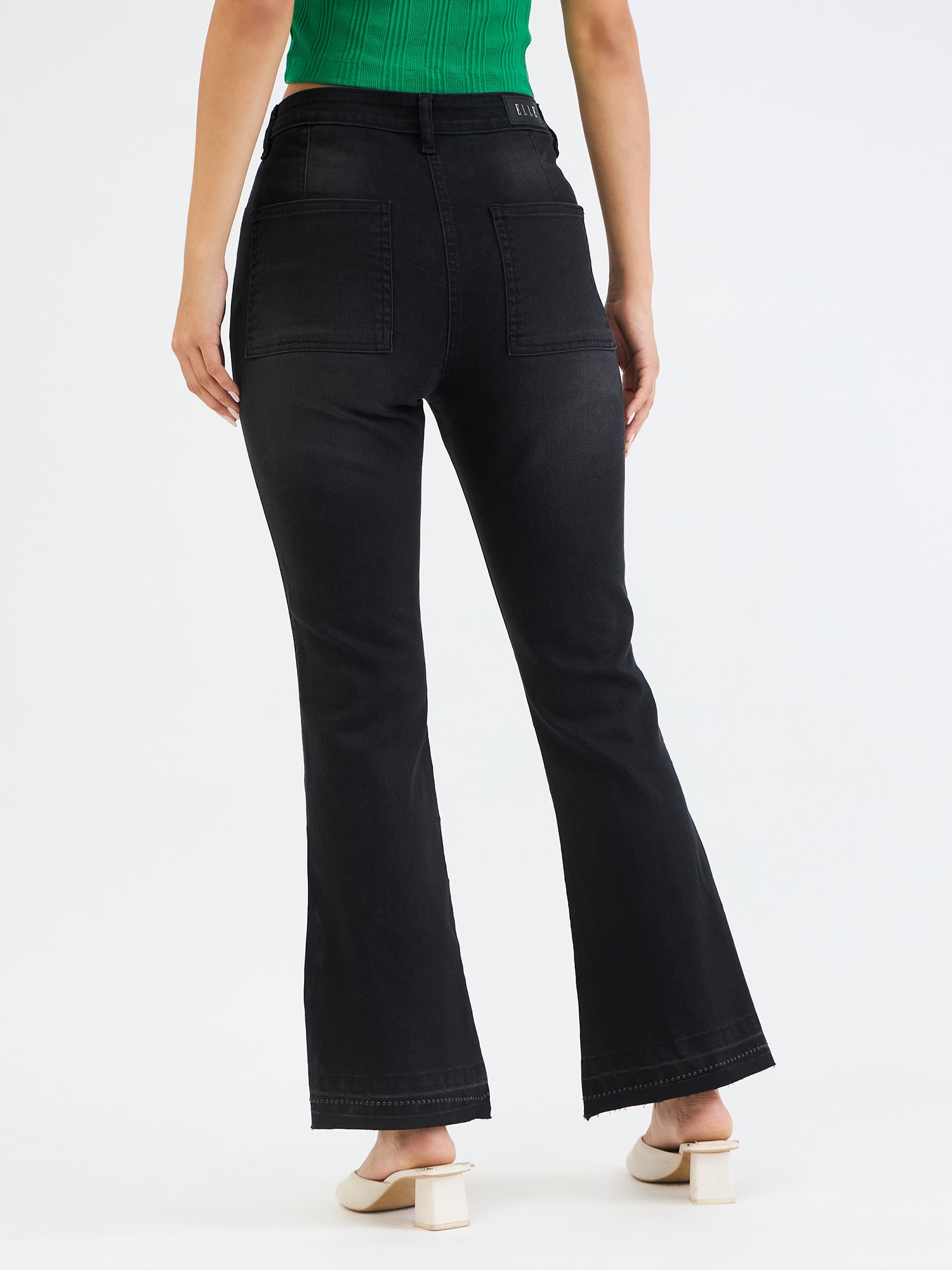 Elle Women Black Bootcut Solid Jeans