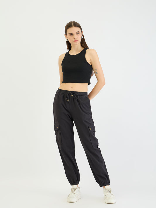 Elle Women Black Relaxed Fit Solid Jogger