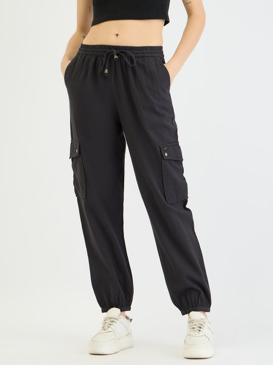 Elle Women Black Relaxed Fit Solid Jogger