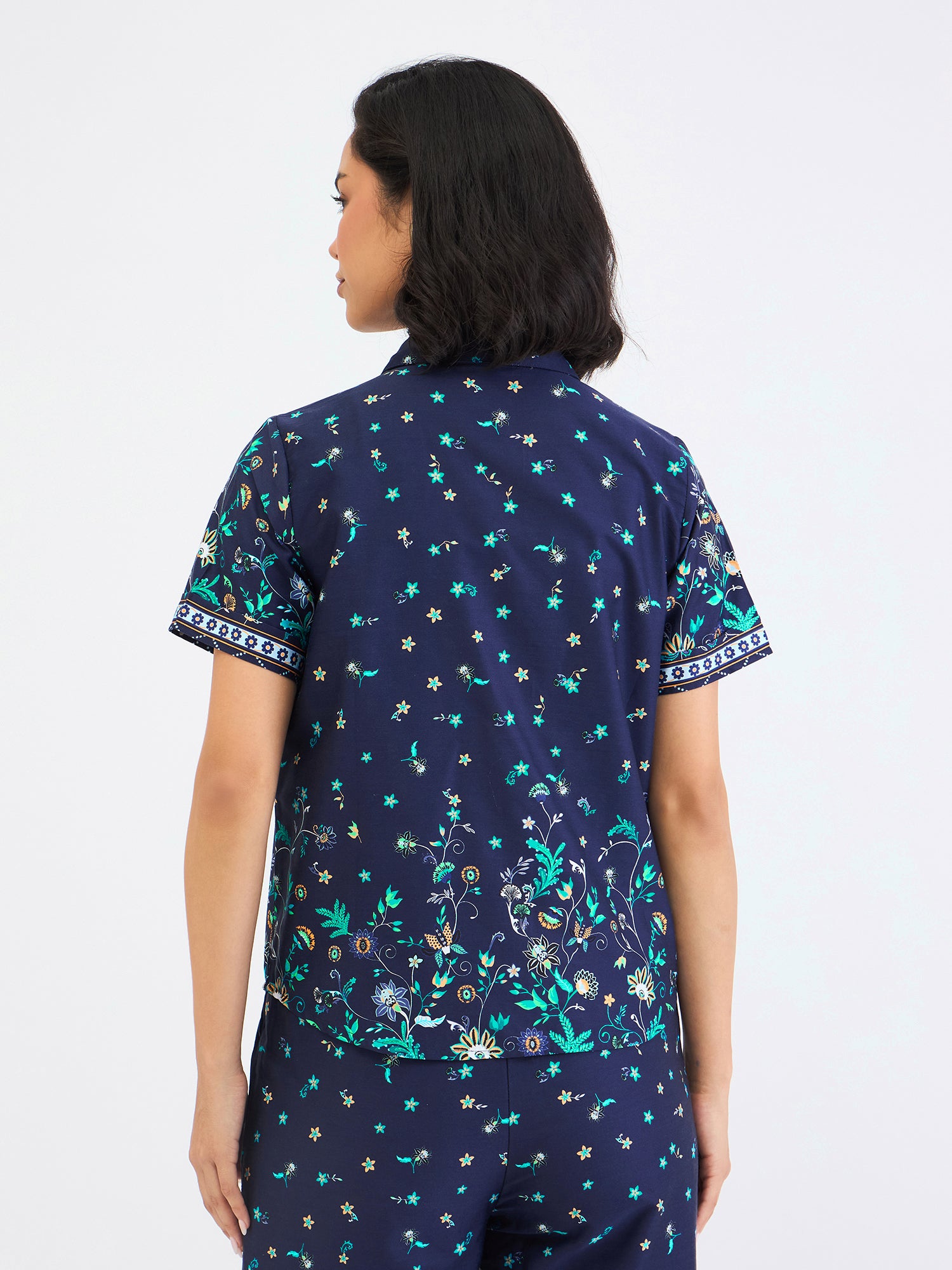 Elle Women Blue Printed Collar Shirt