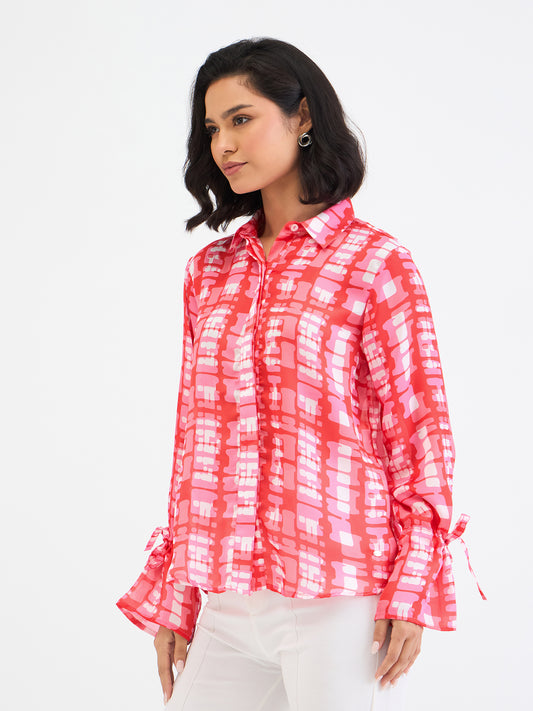 Elle Women Red Printed Collar Shirt