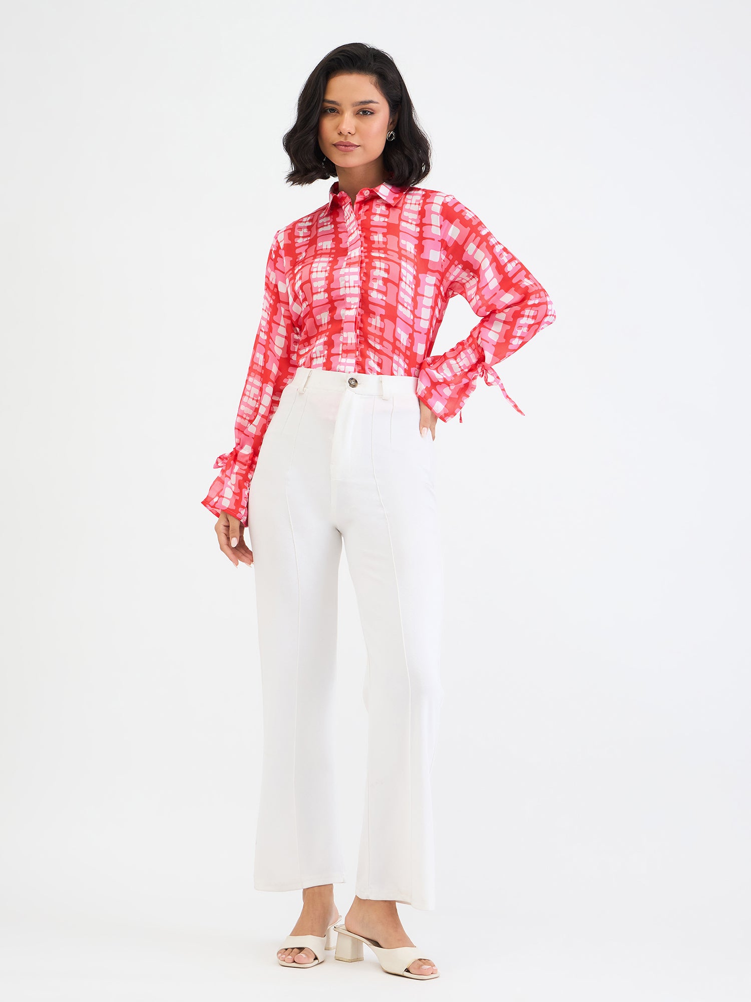 Elle Women Red Printed Collar Shirt