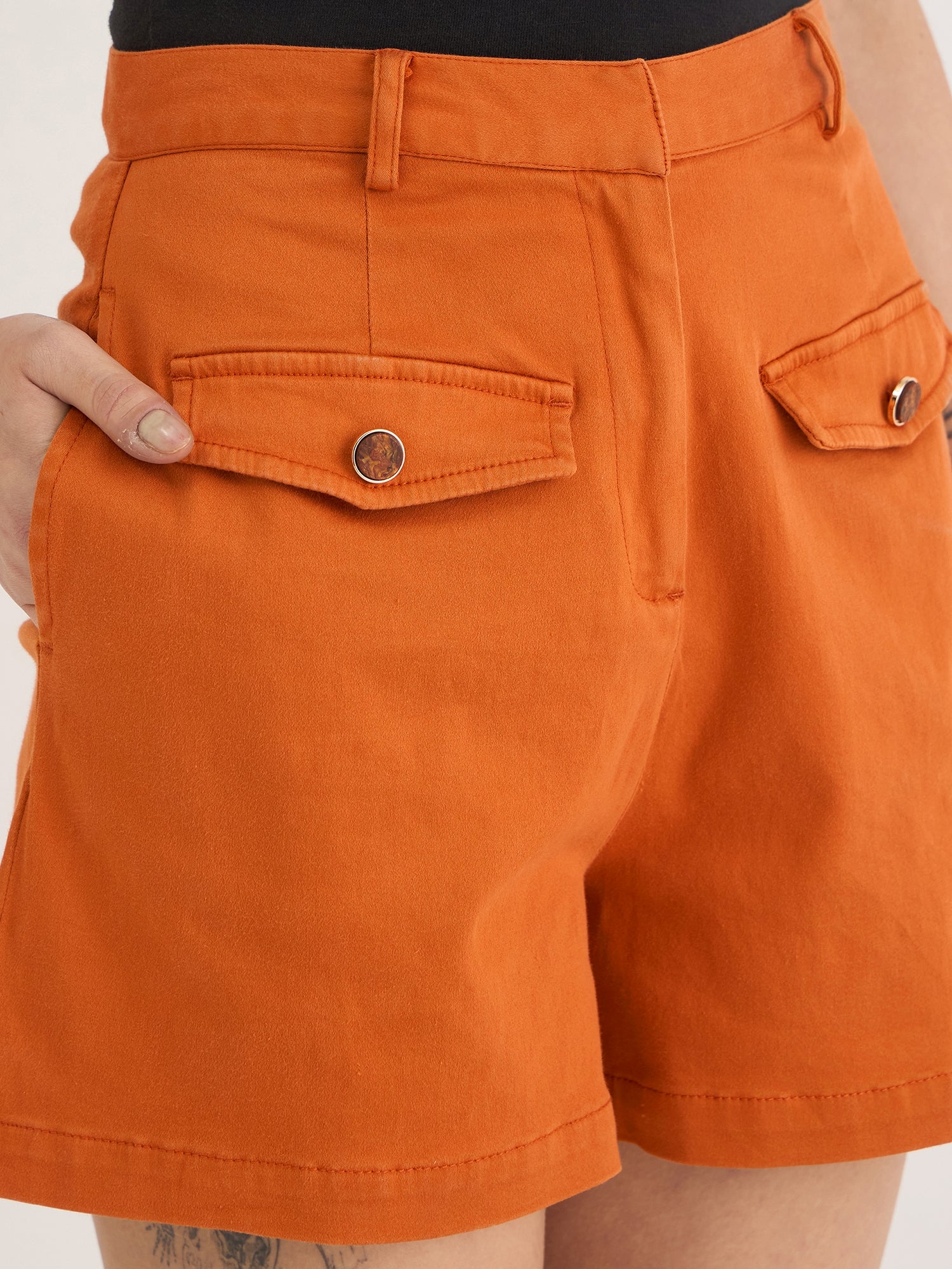 Elle Women Brown Relaxed Fit Solid Shorts