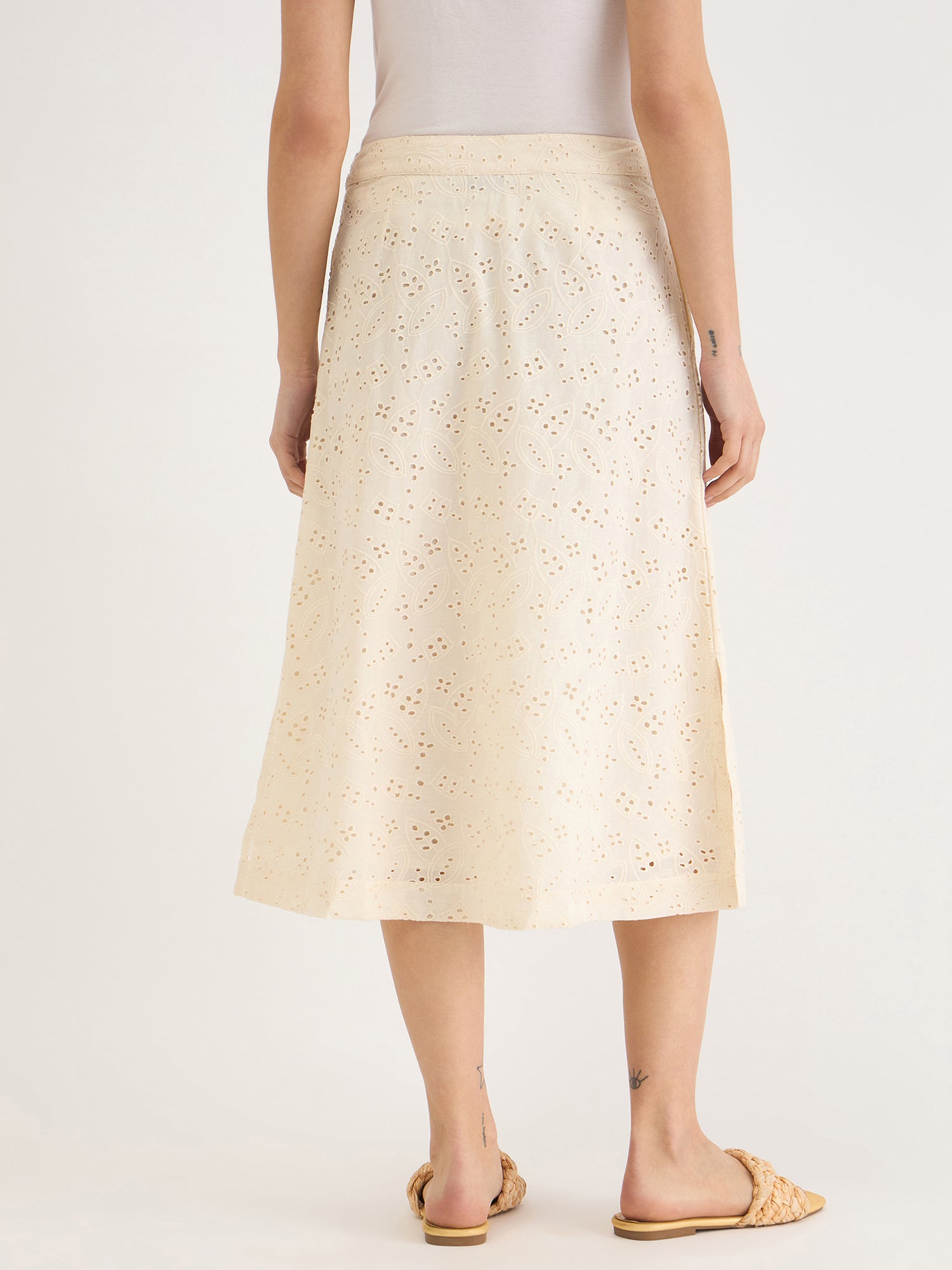 Elle Women WHITE Fit & Flare Schiffli Skirt