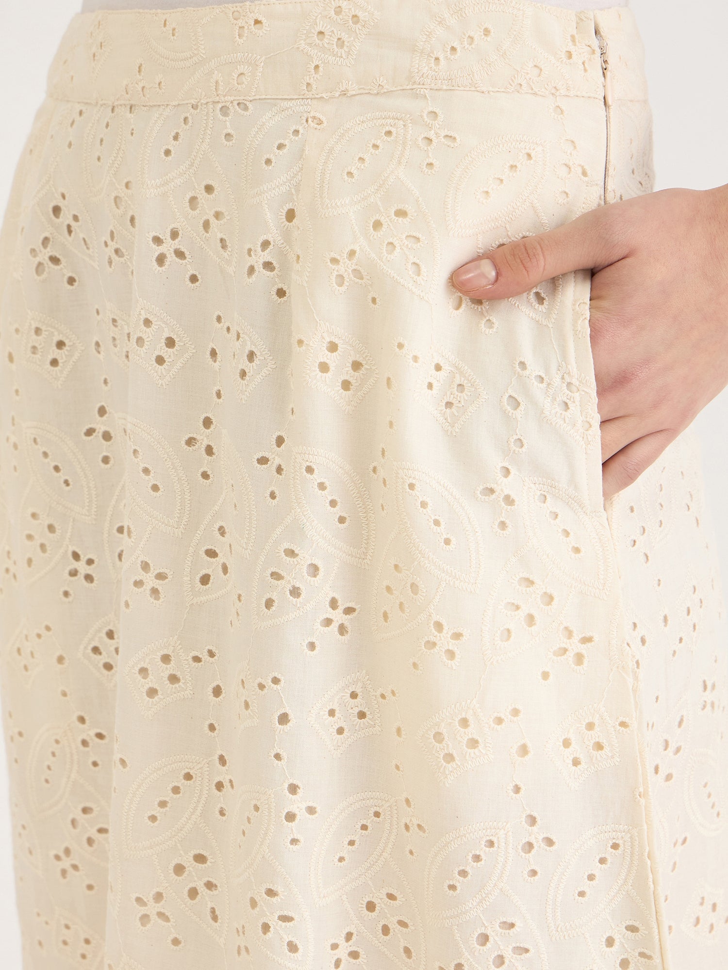 Elle Women WHITE Fit & Flare Schiffli Skirt