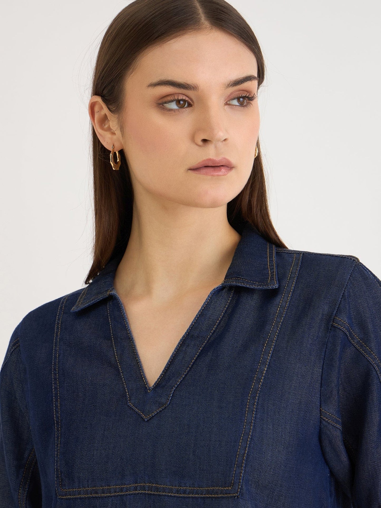 Elle Women Blue Denim V Neck Top
