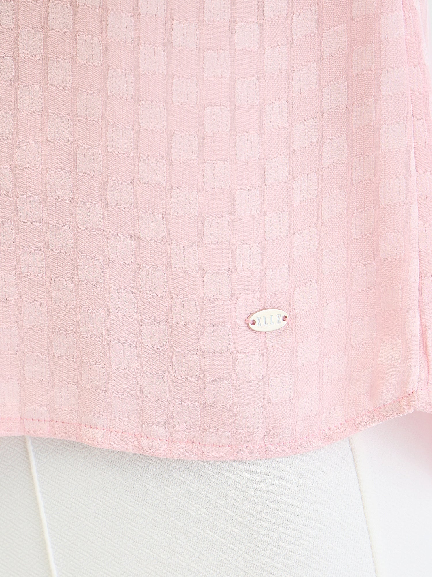 Elle Women Pink Check Collar Top