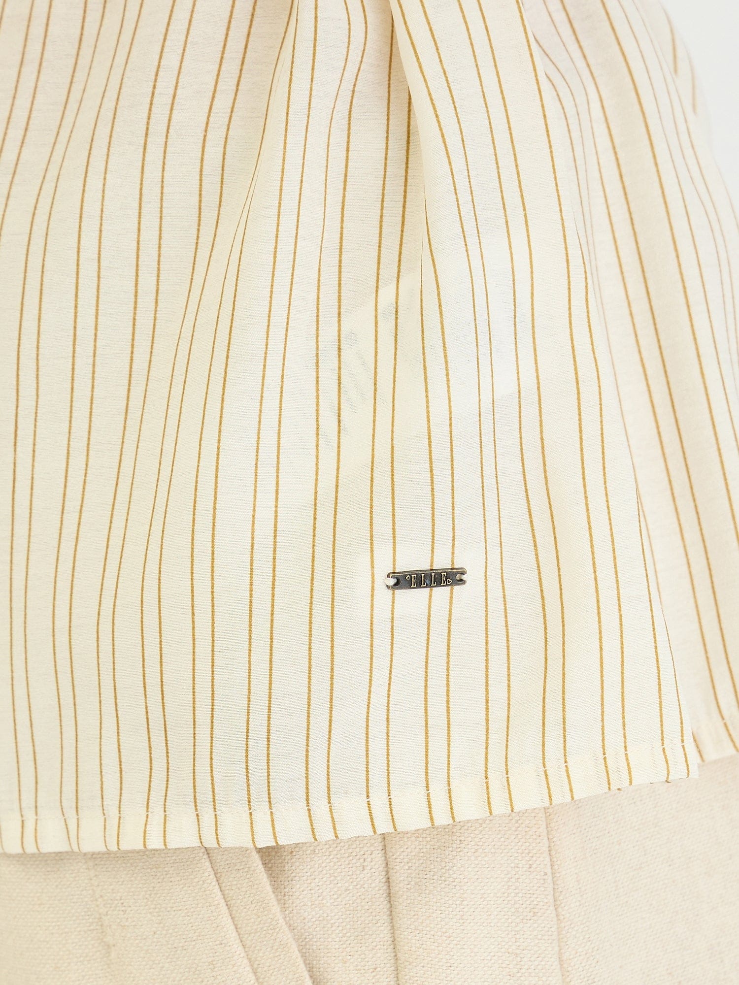 Elle Women Beige Striped Round Neck Top