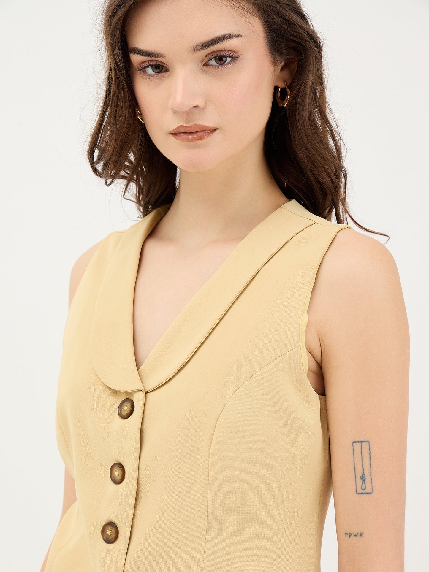 Elle Women Yellow Solid V Neck Top