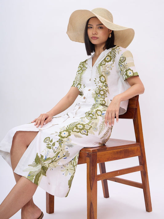 Elle Women White Printed Notched Lapel Top