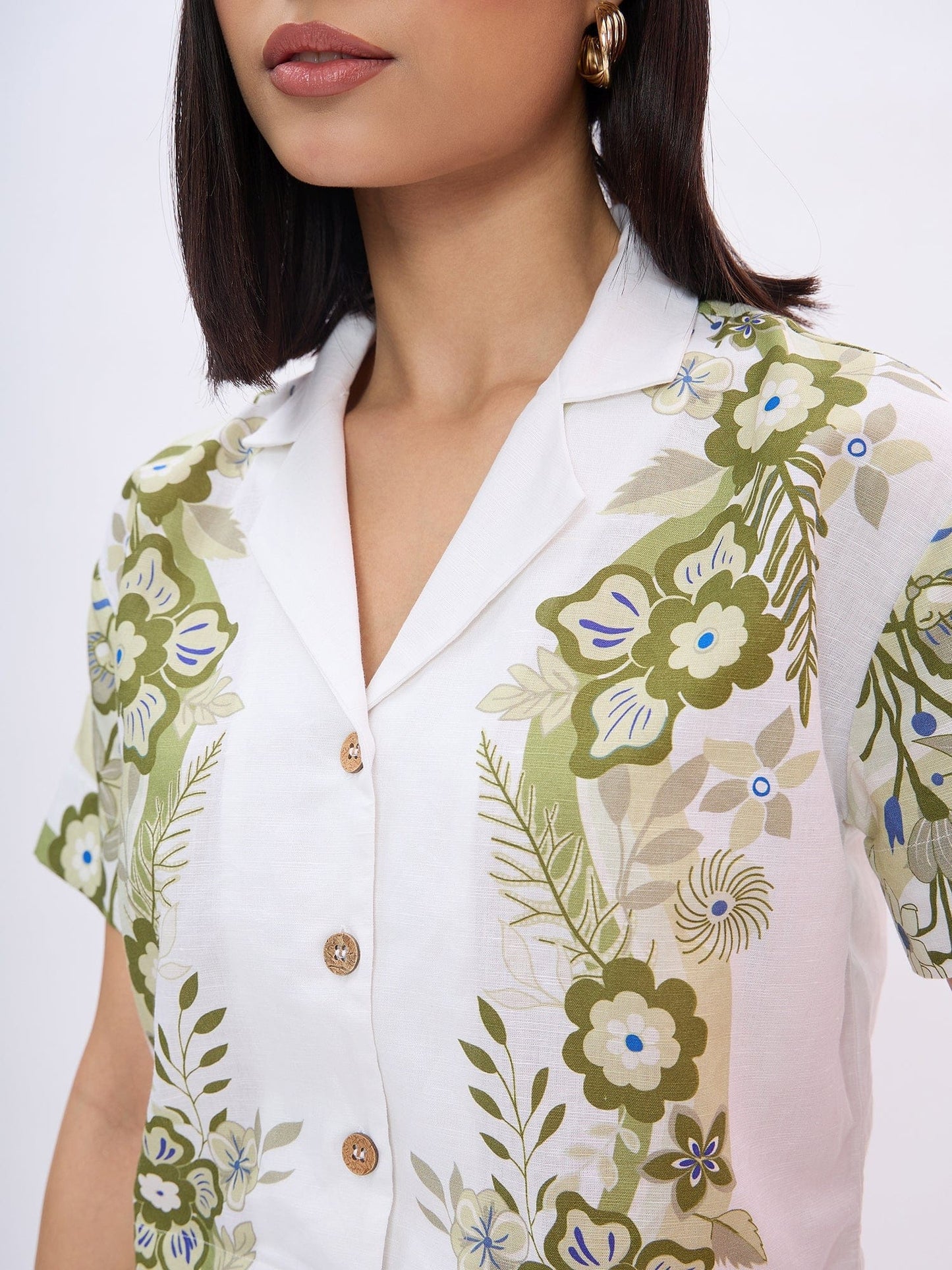 Elle Women White Printed Notched Lapel Top