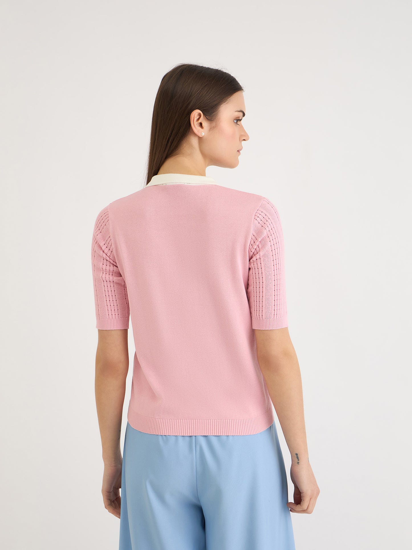 Elle Women Pink Knitted Polo Tshirt