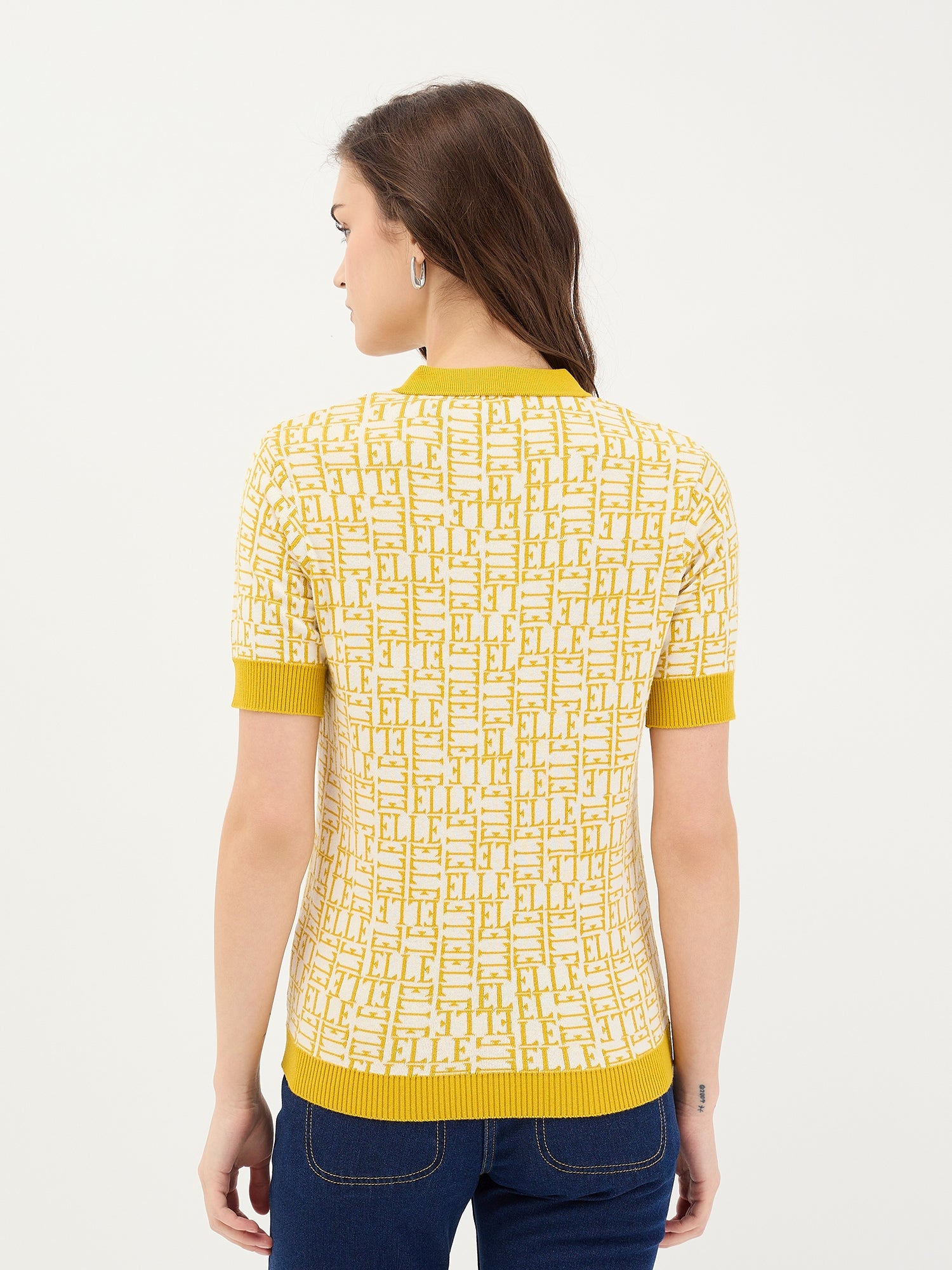 Elle Women White Knitted Polo Tshirt
