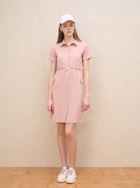 Iconic Women Pink Solid Collar Dress