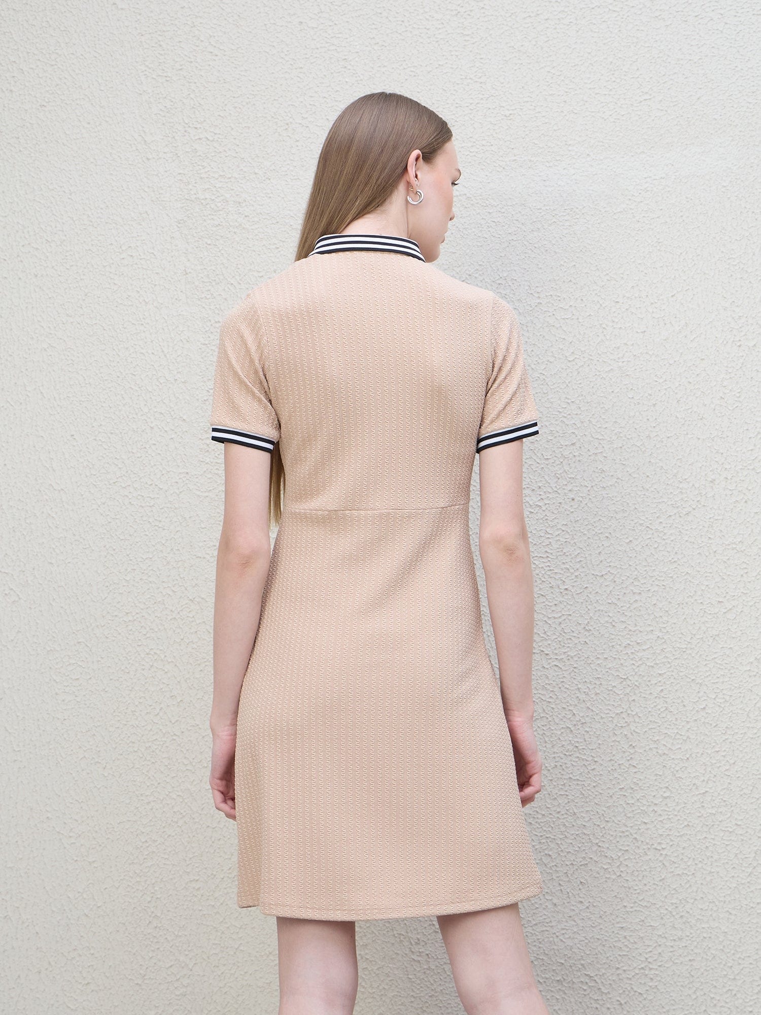 Iconic Women Beige Structured Polo Dress