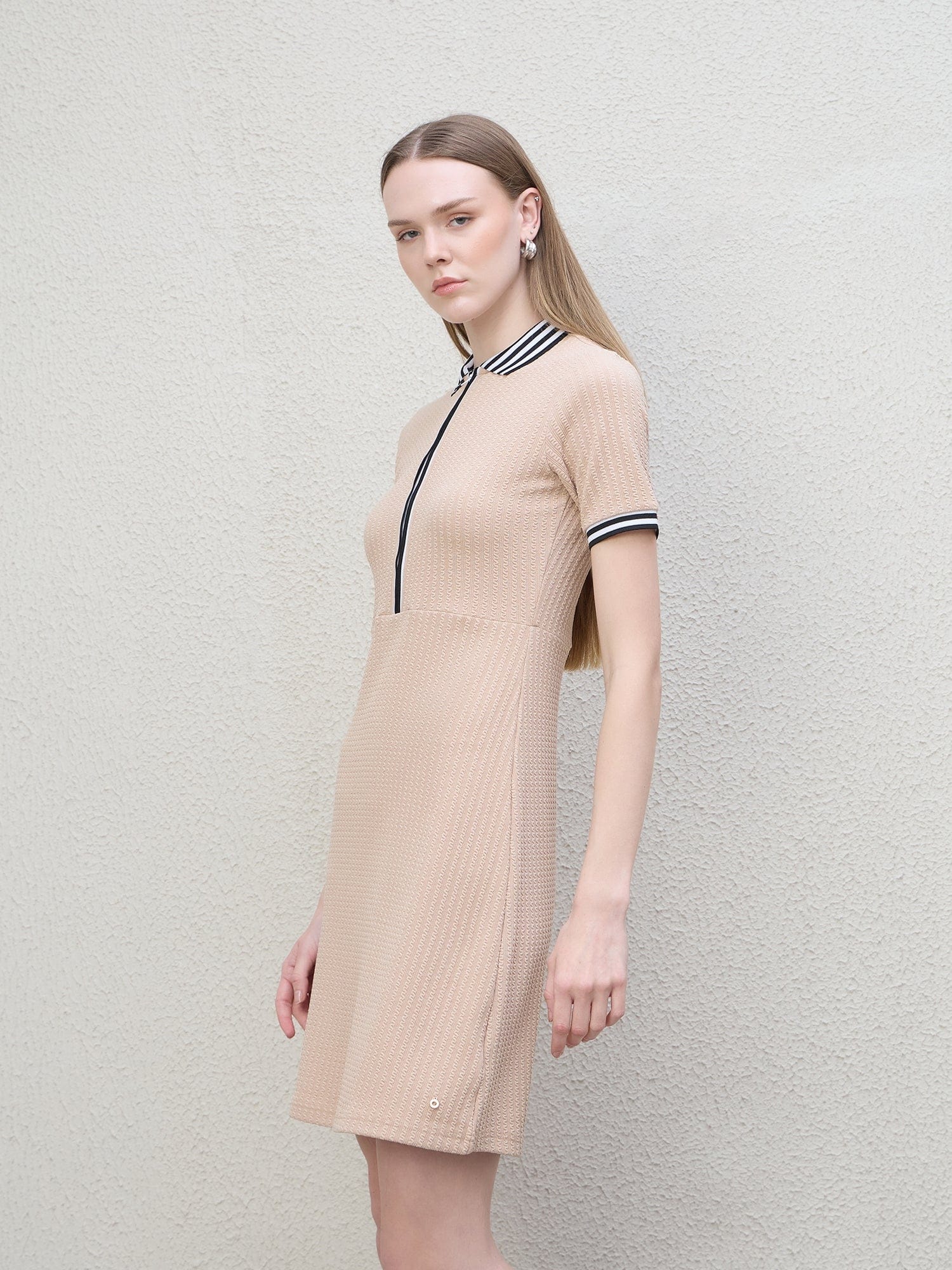Iconic Women Beige Structured Polo Dress