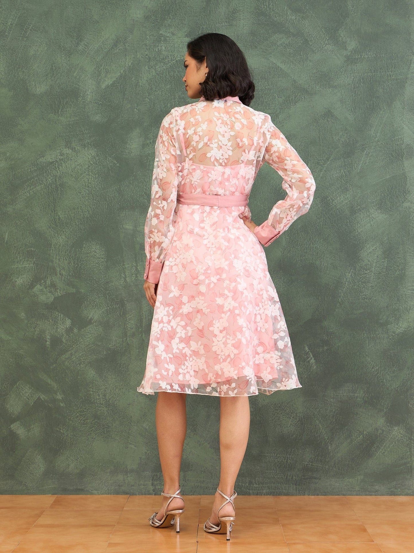 Iconic Women Pink Printed Shirt Collar Dress