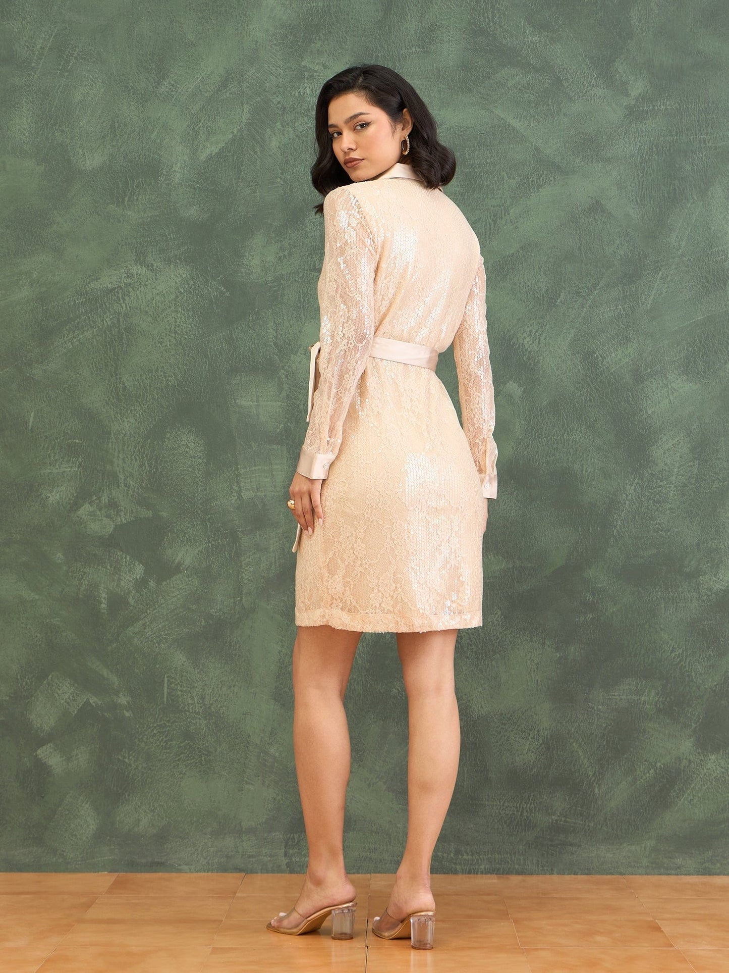 Iconic Women Beige Shirt Collar Dress