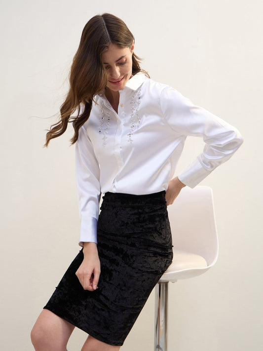 Iconic Women White Solid Collar Shirt
