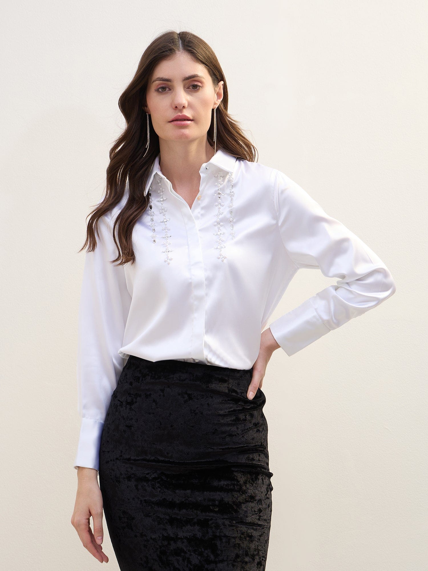Iconic Women White Solid Collar Shirt