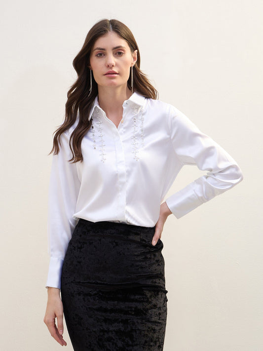 Iconic Women White Solid Collar Shirt