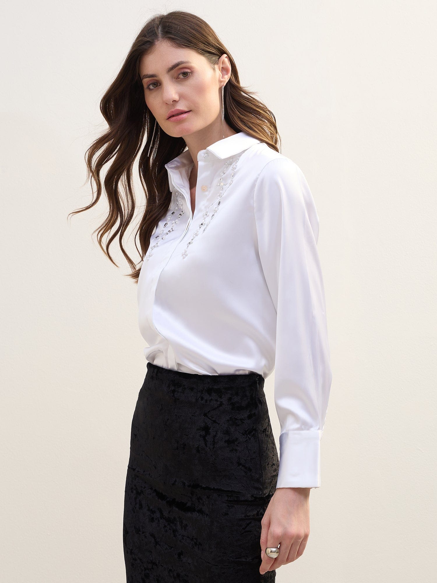 Iconic Women White Solid Collar Shirt