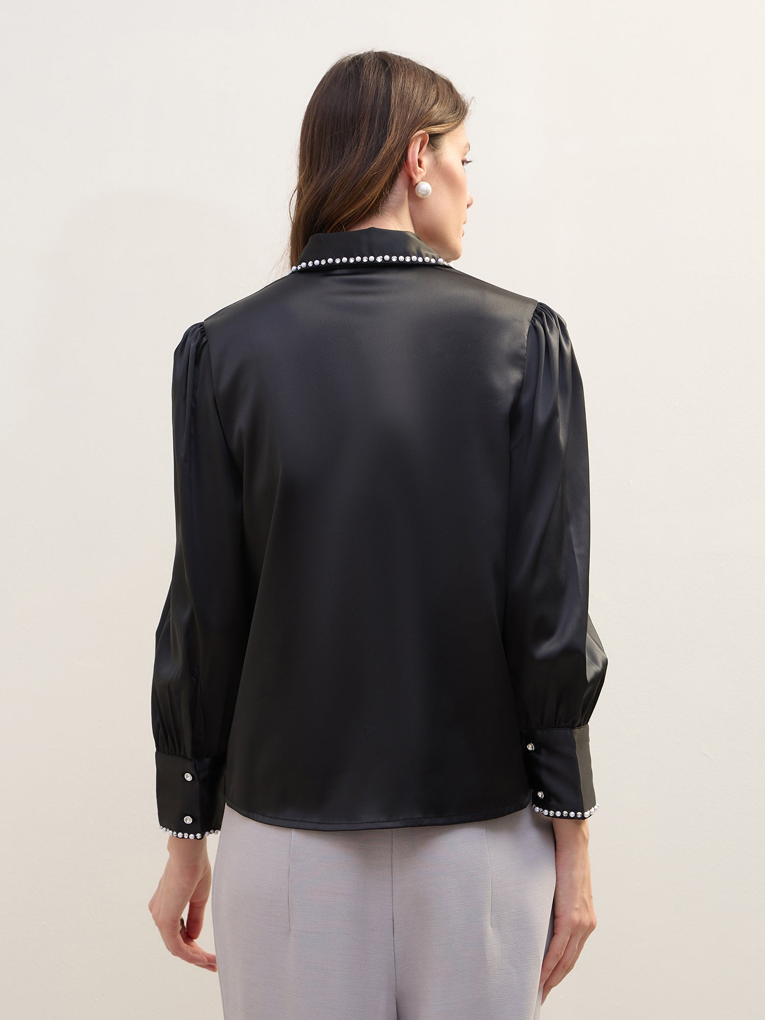 Iconic Women Black Solid Collar Shirt