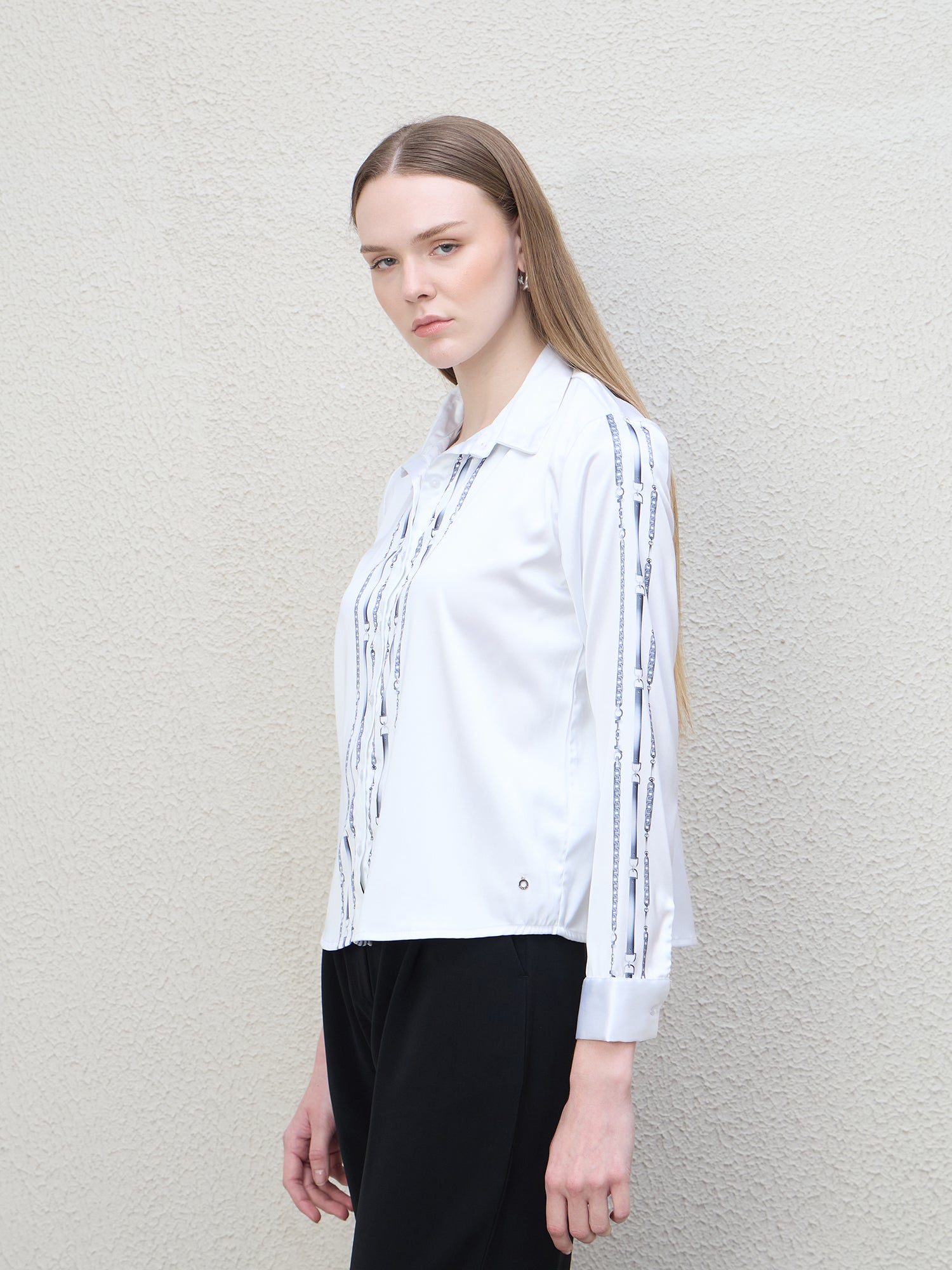Iconic Women White Printed Collar Shirt